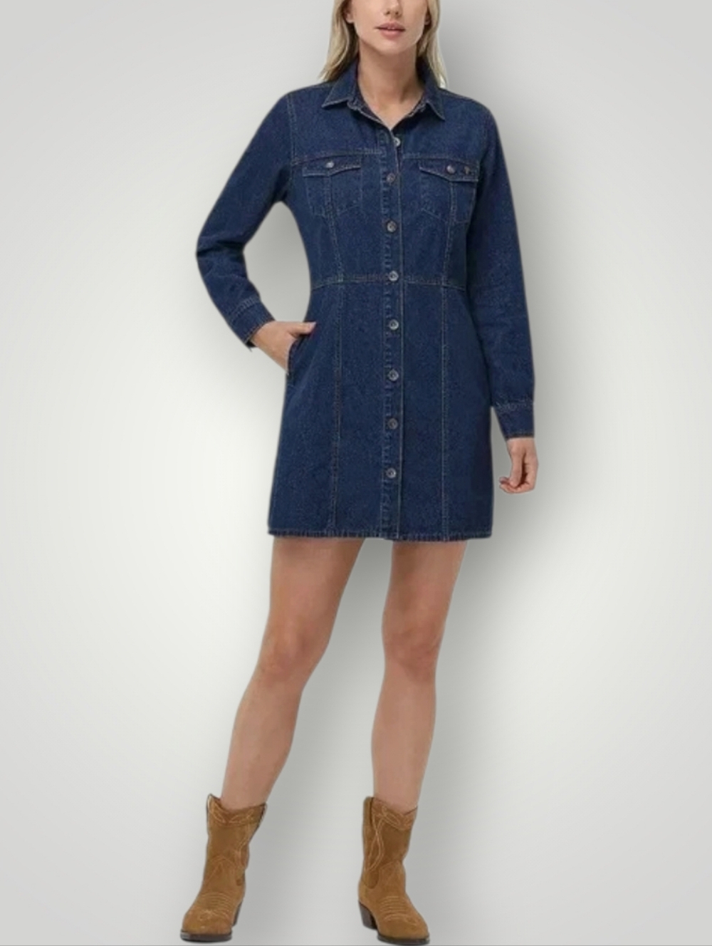 Frye‎  Denim Shirtdress XL Dark Indigo Long Sleeve Snap Front Dual Pockets